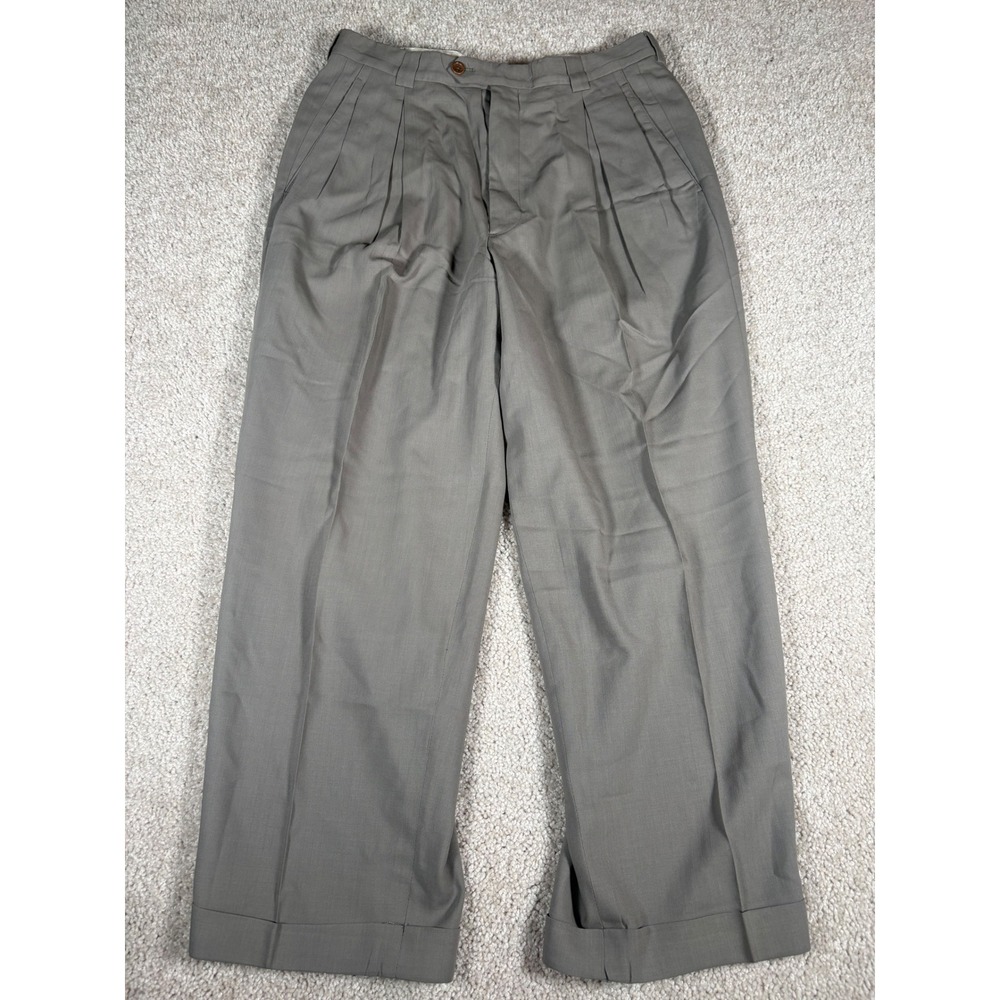 Armani Collezioni Mens 33R Pleated Wool Trousers Olive Grey Made in Italy VTG